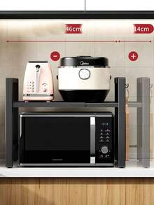 1pc Floor Standing Expandable Microwave Oven Rack, Multi-Layer Oven Countertop Storage Shelf, Adjustable Height Kitchen Organizer - Multicolor - View 5