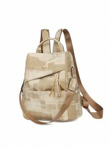 1PC Fashion Classic Canvas Backpack With Textured Fabric And Soft Tassel Pendant, Student Bag With Multiple Compartments, Large Capacity, Can Be Worn As Backpack Or One Shoulder/Crossbody, Lightweight And Burden-Reducing, Suitable For Commuting, Travel, Daily Use, Versatile And Practical Women's Backpack - Multicolor - View 9