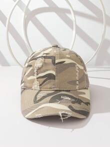 1pc Personalized Camouflage Baseball Cap Unisex Distressed Ripped Soft Top Hat Flattering Face Shape Sun Protection Polyester - Multicolor - View 10