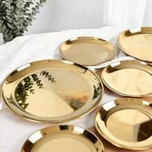 1/4/6Pcs Gold Stainless Steel Round Serving Plates, Mirror Polished Stackable Metal Dishes For Wedding Party Picnic BBQ Daily Family Use - Gold - View 1