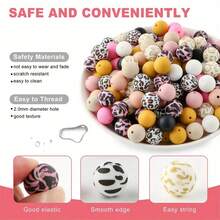 10/25Pcs Asymmetrical Water Transfer Print Silicone Beads Set, Suitable For Creative DIY Bracelets, Beaded Phone Chains, Handmade Gift Products And More - Multicolor - View 5