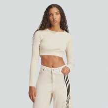 Adidas(ADIDAS) 羅紋長袖短版上衣 Washed 系列 短款運動長袖圓領 T-Shirt JD0013 - 杏色 - 查看 1