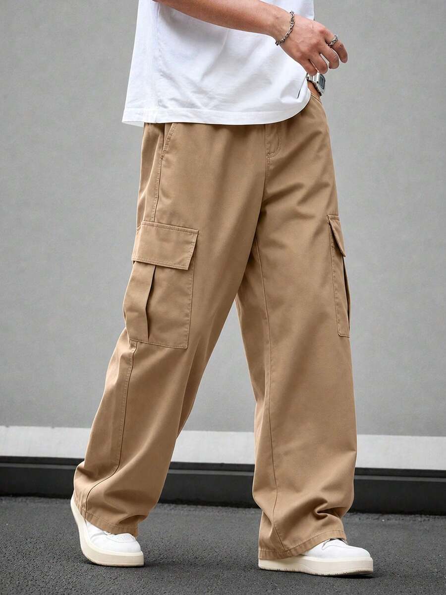 1pc Tween Boys Vintage Minimalist Cargo Pants, Suitable For Workout, Outdoor, Spring/Autumn - Khaki - View 1