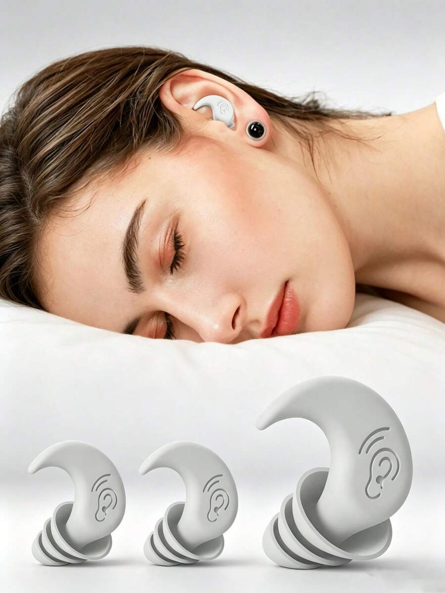 2pcs White Silicone Earplugs, Waterproof For Swimming, Sleeping, Diving, Surfing, Soft And Comfortable Ear Protection - Three Floors - View 1