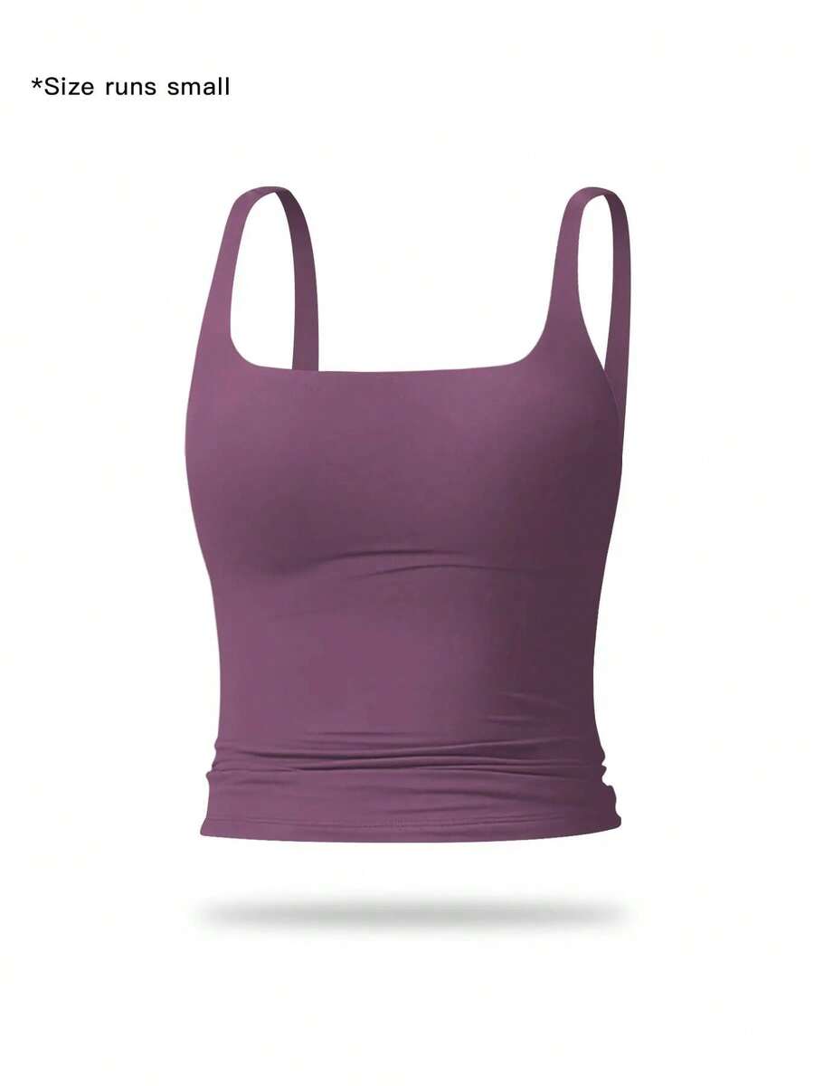 Camiseta deportiva sin mangas para mujer de color sólido, casual, cómoda y transpirable, ideal para yoga, gimnasio, entrenamiento y correr; ropa deportiva para todas las estaciones; chaleco con cintura. - Morado - View 1
