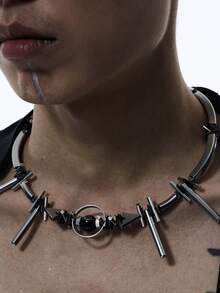 1 buah Kalung Manik-manik Segitiga Silinder Geometris Pria, Logam Hitam, Perhiasan Pria Gaya Hip Hop Punk Keren yang Dapat Dipersonalisasi - Hitam - View 3