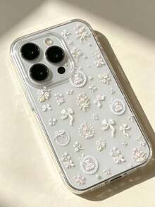 1pc French Style White Bow Bear Floral Embossed Waterproof Sticker Paper, Suitable For Instant Camera Case, Phone Case, Earphone Case, Gentle Girl Style DIY Decorative Self-Adhesive Sticker, Sweet And Delicate Style, Compact Size For Exquisite Local Accents - Light Pink Floral Frame - View 4