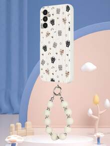 1pc White TPU Cute Cat Music Pattern Full Coverage Anti-Drop Phone Case And 1pc White Fur Ball Lanyard, Full Coverage Dustproof Waterproof Soft Shell Suitable For Versatile Phone Case/Lanyard Phone Case/Interesting Phone Case/Android Phone Case/ Phone Case/ Phone Case/ Phone Case - Multicolor - View 2