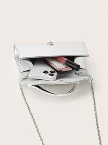 Elegant Large Women's PU Material Clutch Evening Bag Ball Handbag With Detachable Chain,Suitable For Weddings, Parties, Banquets And Other Occasions - Silver - View 7