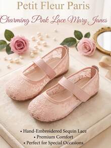 1 Pair Kids Mesh Breathable + Animal & Plant Embroidery Mary Jane Shoes, Princess Style Round Toe Flat Shoes, Girls Thin Sole Ballet Casual Shoes, Suitable For Summer Daily Wear - Pink - View 4