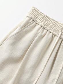 Men's Casual T-Shirt And Shorts Set, Short Sleeve, Loose Fit, Linen Style - Apricot - View 8