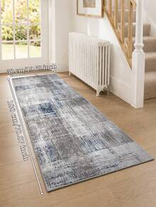Modern Abstract Gray Blue Long Runner Rug, Non-Slip Jelly Backing, Machine Washable, Suitable For Hallway, Kitchen, Entryway, Laundry Room And Bedside - Grey - View 15