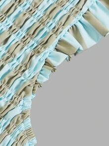 Grün gestreiftes Maxikleid, Damen Rüschen Stehkragen ärmellos geraffte Taille fließend A-Linie Sommerurlaub Sommerkleid - Verschiedenfarbig - Übersicht 4