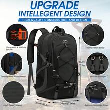 Wanderrucksack Herren Damen 40L Wasserdichter Rucksack Groß Faltbarer Trekkingrucksack Leicht Reiserucksack Für Klettern Bergsteigen Reisen Schwarz - Schwarz - Übersicht 3