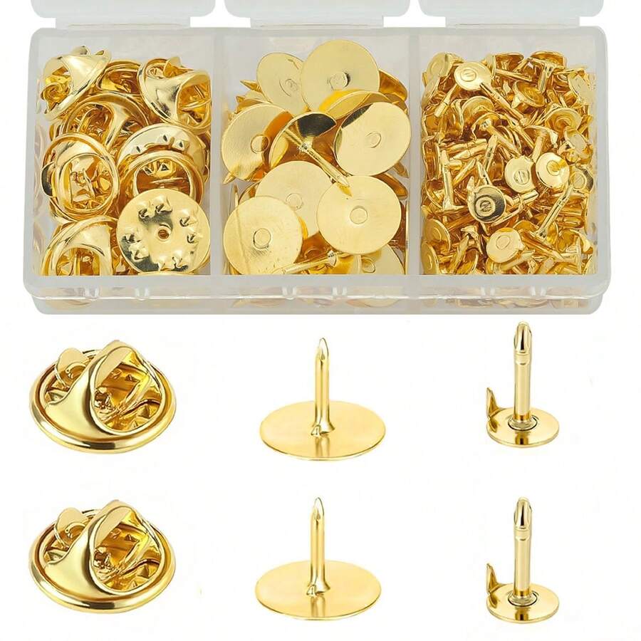 30pcs/45pcs DIY Brooch Base Pin Backing Accessories Set With Butterfly Clasp, Pin Back, Suitable For Badge Back Replacement, Butterfly Tie Clip, Decorative Buckle, Hat Clothing Pin, Handmade Brooch Badge Clasp, Back Clasp, Brooch Base And Other Jewelry Making Accessories - Butterfly Clasp & Spiky Pin - View 1