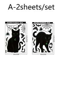 2pcs/Set Halloween Black Cat Decorative Stickers, Spider Web Bat Glass Stickers, Mall Window Scene Decoration Black Cat Static Cling Stickers, Suitable For Halloween Haunted House And Horror Party Decoration - Multiple Styles - View 9