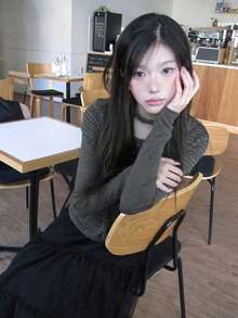Women's Korean Vintage Patchwork Striped 2 In 1 Long Sleeve Turtleneck Knit Base Layer Top Casual - Black and Gray - View 4