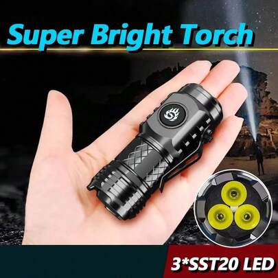 1/2/4pcs 3LED Mini Flashlight, Rechargeable, Ultra Bright Waterproof, Suitable For Hiking, Camping, Fishing And Other Outdoor Activities, Portable Flashlight With Clip, Can Be Used As Work Light.
