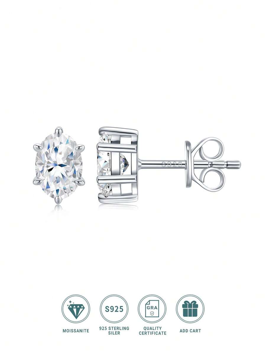 Moissanite Earrings For Women, 925 Sterling Silver Hypoallergenic Studs, Niche Luxury Design, Anti-Oxidation, Versatile Daily Wear, Valentine's Day, Mother's Day, Wedding, Engagement, Birthday Gift, Gift Box With Certificate