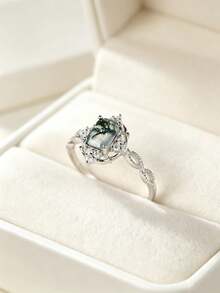Elegant & Distinctive 925 Sterling Silver Cushion-Cut Agate Palace-Style Ring, For Ladies' Wedding, Engagement & Anniversary Fine Jewelry - Green - View 4