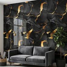 1 Roll Removable Marble Pattern Self-Adhesive Wallpaper, Suitable For Walls, Desktops, Drawers, Waterproof And Moisture-Proof, Ideal For Rental Home DIY Decor, No Residue Left, Wall Decoration - Black - View 11