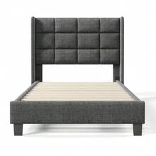 Sweiko Upholstered Single Bed Frame With Headboard, Grey Linen Platform Bed 90 X 200 Cm, Wooden Slatted Base, 13 Cm Under The Bed For Robot Vacuum Cleaner, Modern Style For The Bedroom In The Apartment, Mattress Not Included - Grey - View 3
