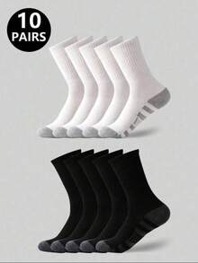 10 Pairs Men's Striped Printed Socks, Casual Comfortable Breathable, Suitable For Daily Wear, All Seasons - Multicolor - View 15