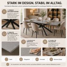 Erweiterbarer Esstisch, automatisch ausziehbarer Esstisch, rechteckiger Esstisch, Kaffee-Freizeittisch, L150/180 x B70 x H76 cm, Kreuzbein-Design, Zementmuster, Schwarz und Grau - 1 - Übersicht 11