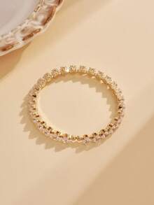 1pc/3pcs Women's Stackable Bracelet Set, Sparkling Heart Square Cubic Zirconia Tennis Chain, Delicate Shiny Zirconia Wrist Jewelry, Wedding Party Daily Wear Gift - Gold - View 7