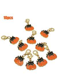 6/10pcs Halloween Pumpkin & Black Cat Keychains, Exquisite Minimalist Fashion - Multicolor - View 11