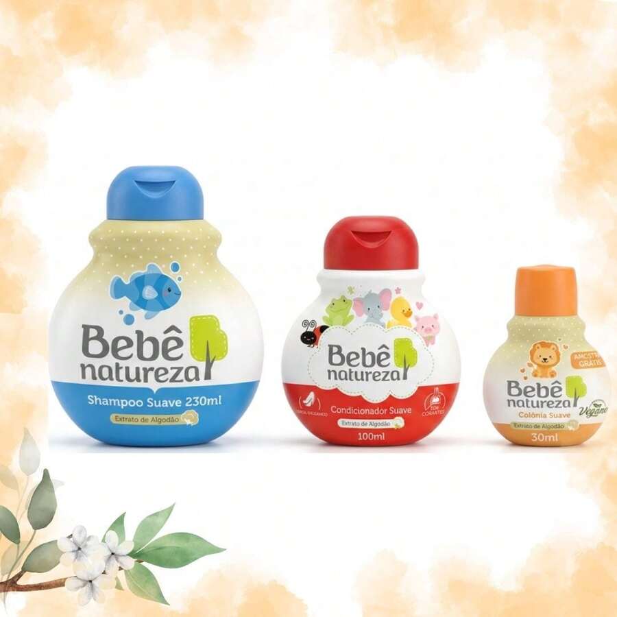 Kit Banho Bebê Shampoo Condicionador Colônia Infantil Sem Lágrimas Hipoalergênico Vegano Extrato Algodão