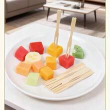Fruit Fork Set, Fruit Skewers, Reusable Bamboo, Home Use, Suitable For Fruit, Cake, Dessert, Small Forks, Bamboo Material - Multicolor - View 2