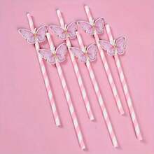 5/10 Sets Colorful Butterfly Straws For New Year Festival, Heat-Resistant High-Temperature Straws, Cute Girl Style, Disposable Straws For Juice, Party, Birthday, Gathering - Multicolor - View 4