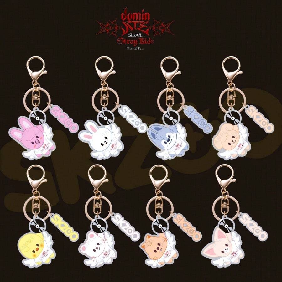 1 Set 8 Pcs SKZOO Acrylic Keychain, From The Domin ATZ Series, A Keychain Pendant With Cartoon Angel Wings Design, Suitable For Fans And As A Gift To Give Away - Multicolor - View 1