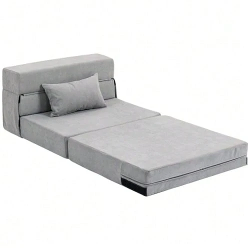 Floor Sofa, Upholstered Couch, Convertible Into A Mattress, Foam, Cushions, Light Grey - Light Grey - View 1