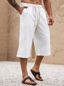 Men's Linen 3/4 Shorts, Soft & Comfortable, Suitable For Beach, Vacation, Casual Outings, Great Gift For Men - White - View 4