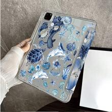 1件裝奶油底色水彩深藍海洋生物花卉平板保護殼，附筆槽，相容 iPad 10代 Smart Case/Air 13(M3 2025)/Air 11(M3 2025)/11(A16 2025)/Galaxy Tab S10+/S9/A9/小米 5/5PR/6/6PRO/7/7PRO/OPPO Pad/ MatePad/Honor Pad - 彩色 - 查看 7