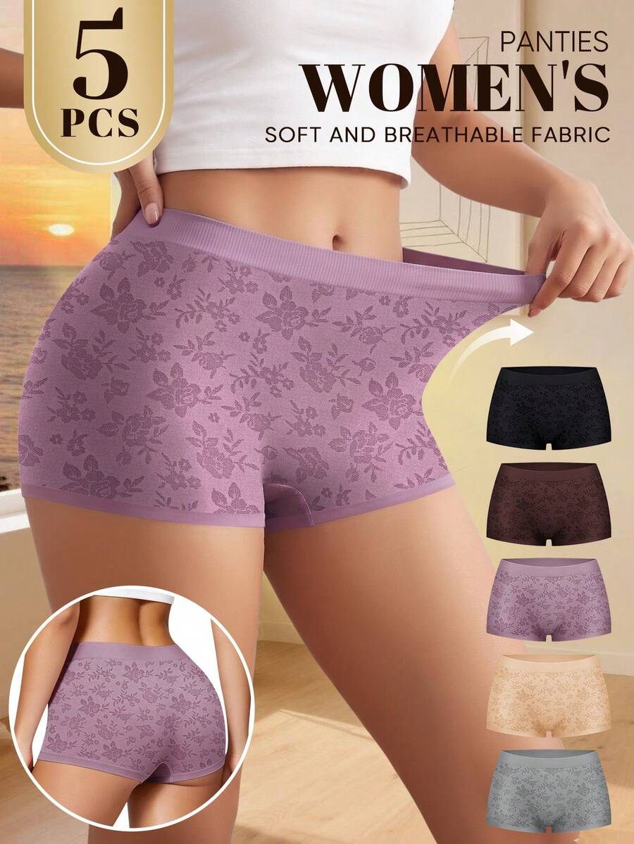 MIOTAN 5pcs Women's Seamless Low Waist Panties Triangle Briefs Seamless Comfortable Breathable Printed Sexy