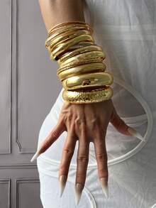 16/15/12/3/1pc Women's Wide Gold Cuff Bracelet Set, Thick Cuff Bracelet, Great Gift - Yellow Gold - View 14