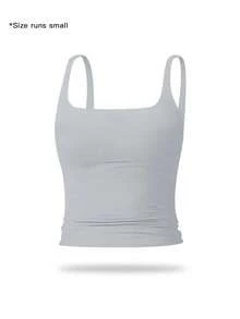 Camiseta deportiva sin mangas para mujer de color sólido, casual, cómoda y transpirable, ideal para yoga, gimnasio, entrenamiento y correr; ropa deportiva para todas las estaciones; chaleco con cintura. - Plateado - Ver 1