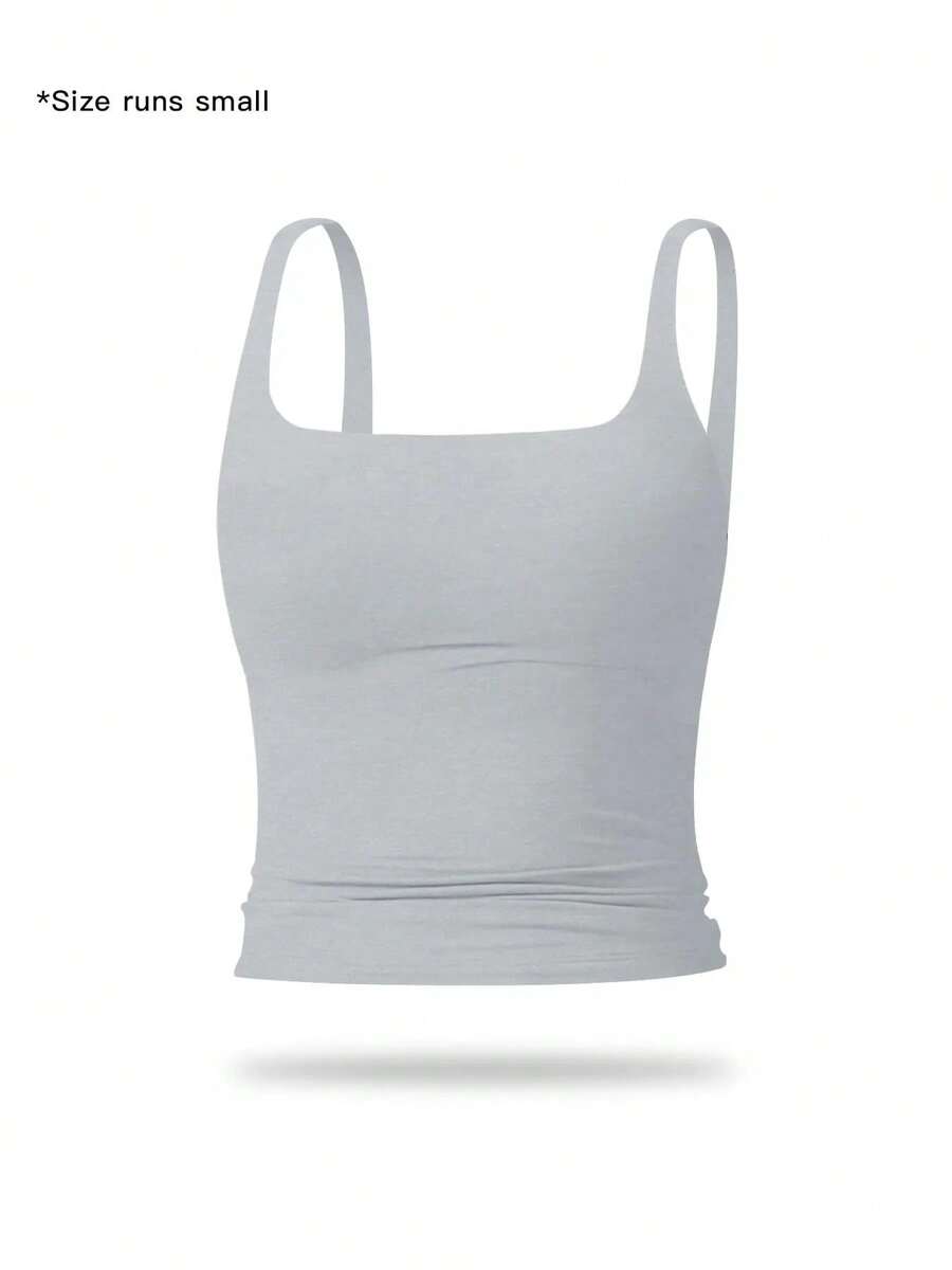 Camiseta deportiva sin mangas para mujer de color sólido, casual, cómoda y transpirable, ideal para yoga, gimnasio, entrenamiento y correr; ropa deportiva para todas las estaciones; chaleco con cintura. - Plateado - Ver 1