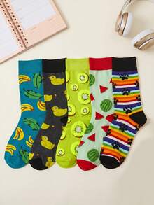 1/5/10 Pairs Women's Mid-Calf Socks, Funny Banana Cartoon Unisex Sports Style Long Socks, Crazy Happy Socks - Multicolor - View 15