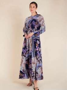 Full-Body Floral Print With Leaf Patterns For Vacation And Formal Dinner Fall - Plant Blue - View 1