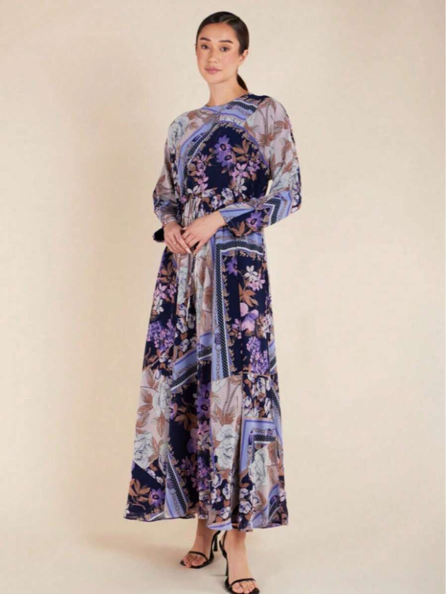 Full-Body Floral Print With Leaf Patterns For Vacation And Formal Dinner Fall - Plant Blue - View 1