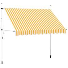 vidaXL Retractable Awning, Hand-Operated, Water-Repellent, Sun Protection, Clamp-On Awning For Balcony, Patio, Garden, 300cm, Yellow, Orange And White Striped - Orange and White - View 2