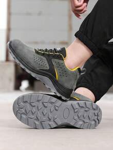 GUYISA Men's Professional Anti-Crush Anti-Puncture Anti-Spark Protective Shoes, Welder Series Lightweight Breathable Solid Sole Oil-Resistant Iron-Chip Resistant All-Season Functional Shoes - Light Grey - View 5