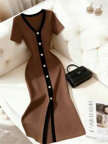 Women Short Dresses - 咖啡棕 - 查看 1