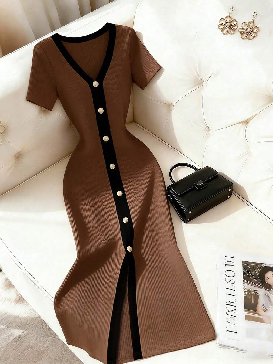 Women Short Dresses - 咖啡棕 - 查看 1