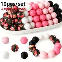 10/25Pcs Asymmetrical Water Transfer Print Silicone Beads Set, Suitable For Creative DIY Bracelets, Beaded Phone Chains, Handmade Gift Products And More - Multicolor - View 31