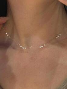 1pc S925 Sterling Silver Zirconia Inlaid Water Drop Sparkling Diamond Necklace, Minimalist Luxury Personalized Exquisite Niche Cool Aesthetic INS Style Women's Gentle Elegant Collarbone Chain, Suitable For Daily Casual Versatile Elegant Thin Neck Accessory, Vacation Party Holiday Gift - Water Droplets - View 7